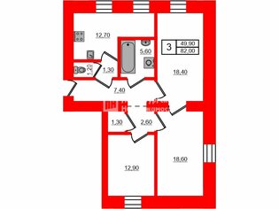 3-комн. кв. 82 м² 2/5 этаж