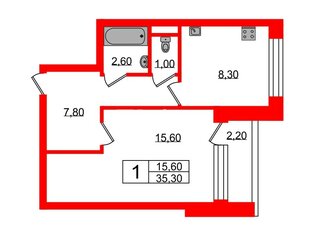 1-комн. кв. 35.3 м² 10/10 этаж