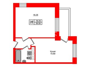 1-комн. кв. 39.5 м² 10/11 этаж