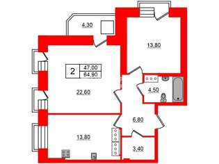 2-комн. кв. 64.9 м² 25/25 этаж