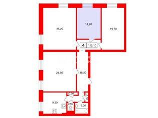 Комната 14.2 м² в 4-комн. кв. 5/7 этаж