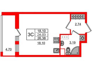 Студия 23.5 м² 6/17 этаж