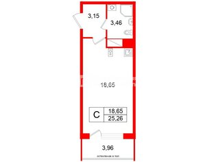 Студия 25.26 м² 3/12 этаж