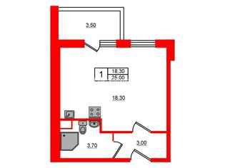 Студия 25 м² 2/18 этаж