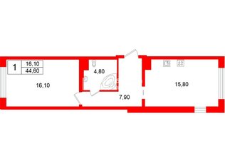 1-комн. кв. 44.6 м² 2/9 этаж