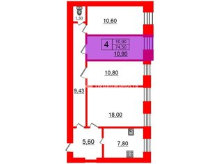 Комната 10.9 м² в 4-комн. кв. 5/5 этаж