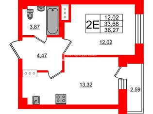 1-комн. кв. 33.68 м² 6/17 этаж