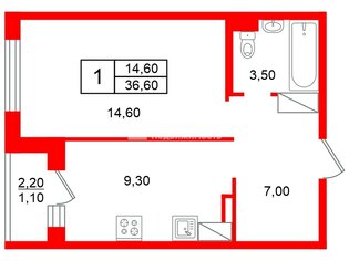 1-комн. кв. 36.6 м² 13/25 этаж