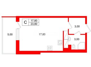  Студия 23.8 кв.м.
