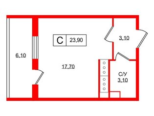 Студия 23.9 м² 15/15 этаж