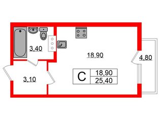 Студия 25.4 м² 8/10 этаж