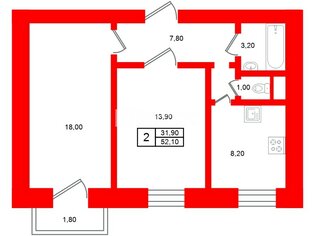 2-комн. кв. 52.1 м² 3/5 этаж