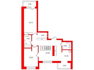 3-комн. кв. 80.6 м² 2/10 этаж