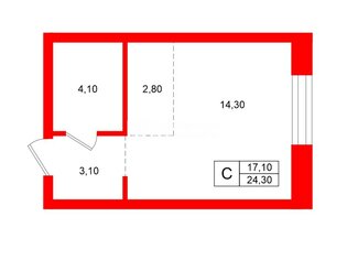 Студия 24.3 м² 3/7 этаж