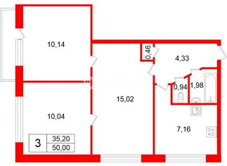 3-комн. кв. 50 м² 3/5 этаж