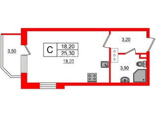 Студия 25.3 м² 8/24 этаж