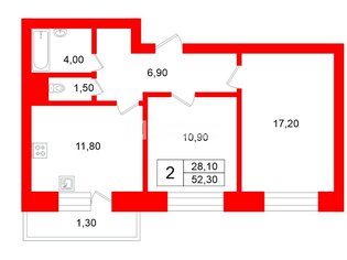 2-комн. кв. 52.3 м² 5/12 этаж
