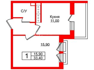 1-комн. кв. 33.4 м² 4/25 этаж