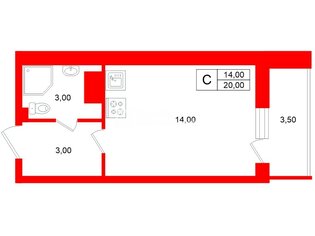 Студия 20 м² 16/16 этаж