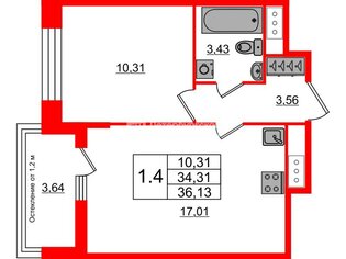 1-комн. кв. 33.8 м² 6/14 этаж