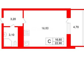 Студия 22.9 м² 19/25 этаж