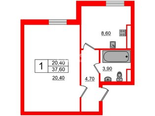 1-комн. кв. 37.6 м² 4/5 этаж