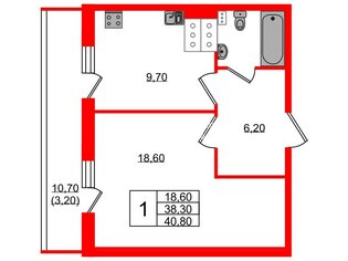 1-комн. кв. 38.3 м² 10/24 этаж