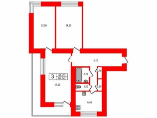 3-комн. кв. 67.5 м² 8/10 этаж