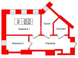 2-комн. кв. 50.5 м² 3/4 этаж