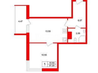 1-комн. кв. 37.2 м² 9/23 этаж