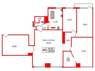 3-комн. кв. 135 м² 2/16 этаж