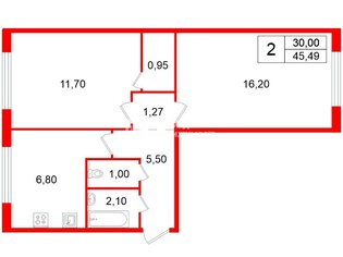 2-комн. кв. 45.49 м² 3/5 этаж