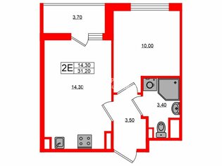 1-комн. кв. 31.4 м² 10/12 этаж