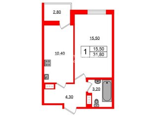 1-комн. кв. 31.8 м² 4/20 этаж