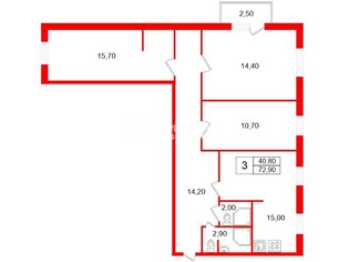 3-комн. кв. 72.9 м² 6/9 этаж