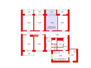 Комната 12.8 м² в 12-комн. кв. 12/15 этаж