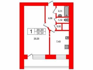 1-комн. кв. 38.24 м² 3/14 этаж