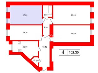 Комната 17.2 м² в 4-комн. кв. 6/7 этаж