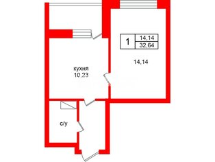 1-комн. кв. 32.64 м² 5/18 этаж