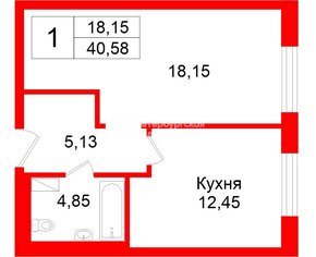 1-комн. кв. 40.58 м² 16/20 этаж