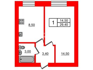 1-комн. кв. 29.4 м² 1/6 этаж