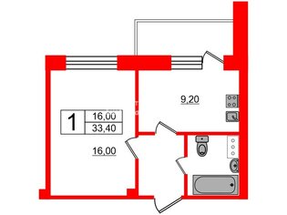 1-комн. кв. 33.4 м² 16/22 этаж