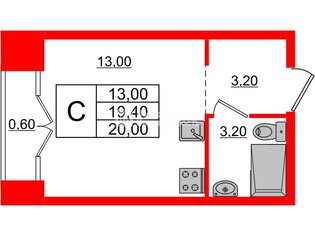 Студия 19.4 м² 8/9 этаж