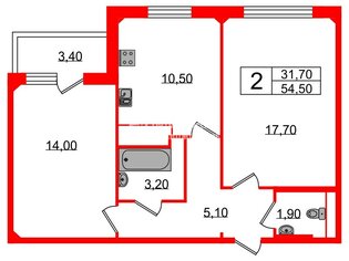 2-комн. кв. 54.5 м² 4/10 этаж