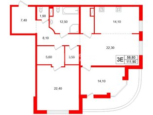 3-комн. кв. 111.9 м² 5/21 этаж