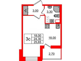 Студия 24.3 м² 3/12 этаж