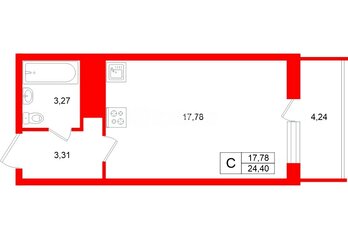 Студия 24.4 м² 5/26 этаж