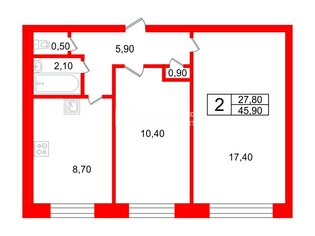 2-комн. кв. 45.9 м² 4/9 этаж