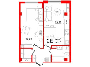 1-комн. кв. 46.4 м² 15/15 этаж