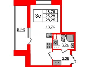 Студия 25.28 м² 7/12 этаж